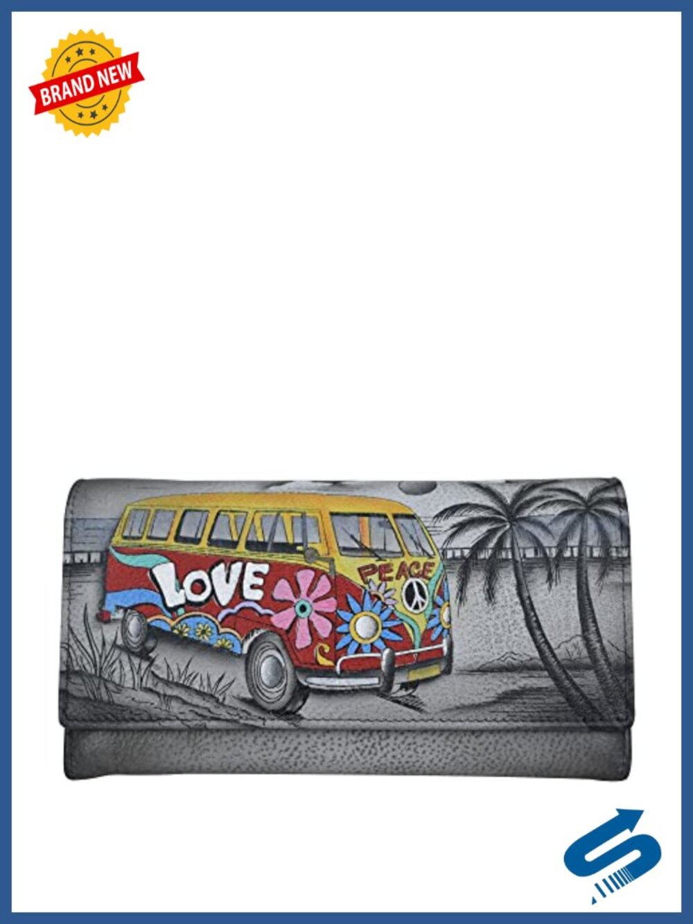 Genuine Leather Hand Painted Checkbook Clutch Wallet Artisan